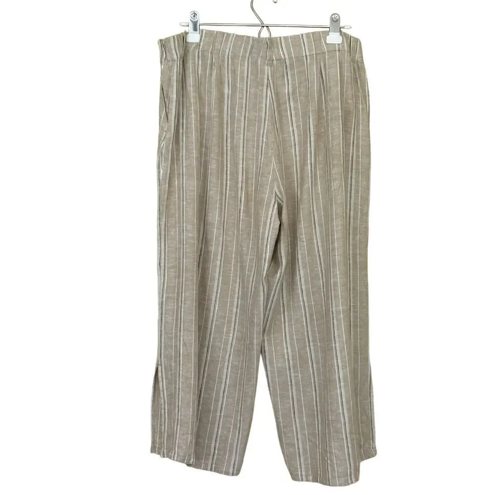 J. Jill cropped wide leg linen blend pants, tan stripe, large petite, lagenlook‎ - Picture 2 of 5